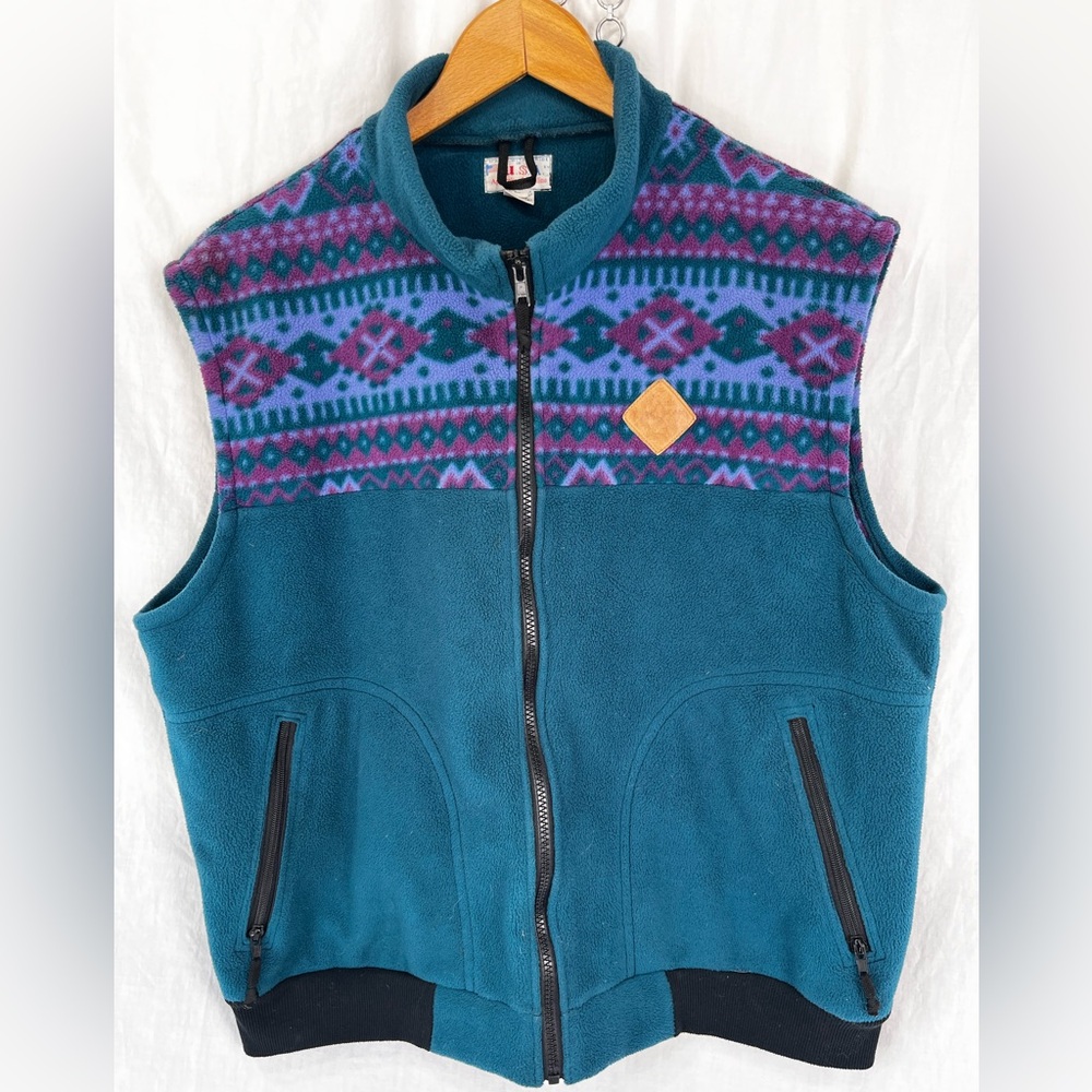 Vintage 90s Fleece Vest L Pauli Gear Teton Valley USA Ski Hike Sport Teal Green
